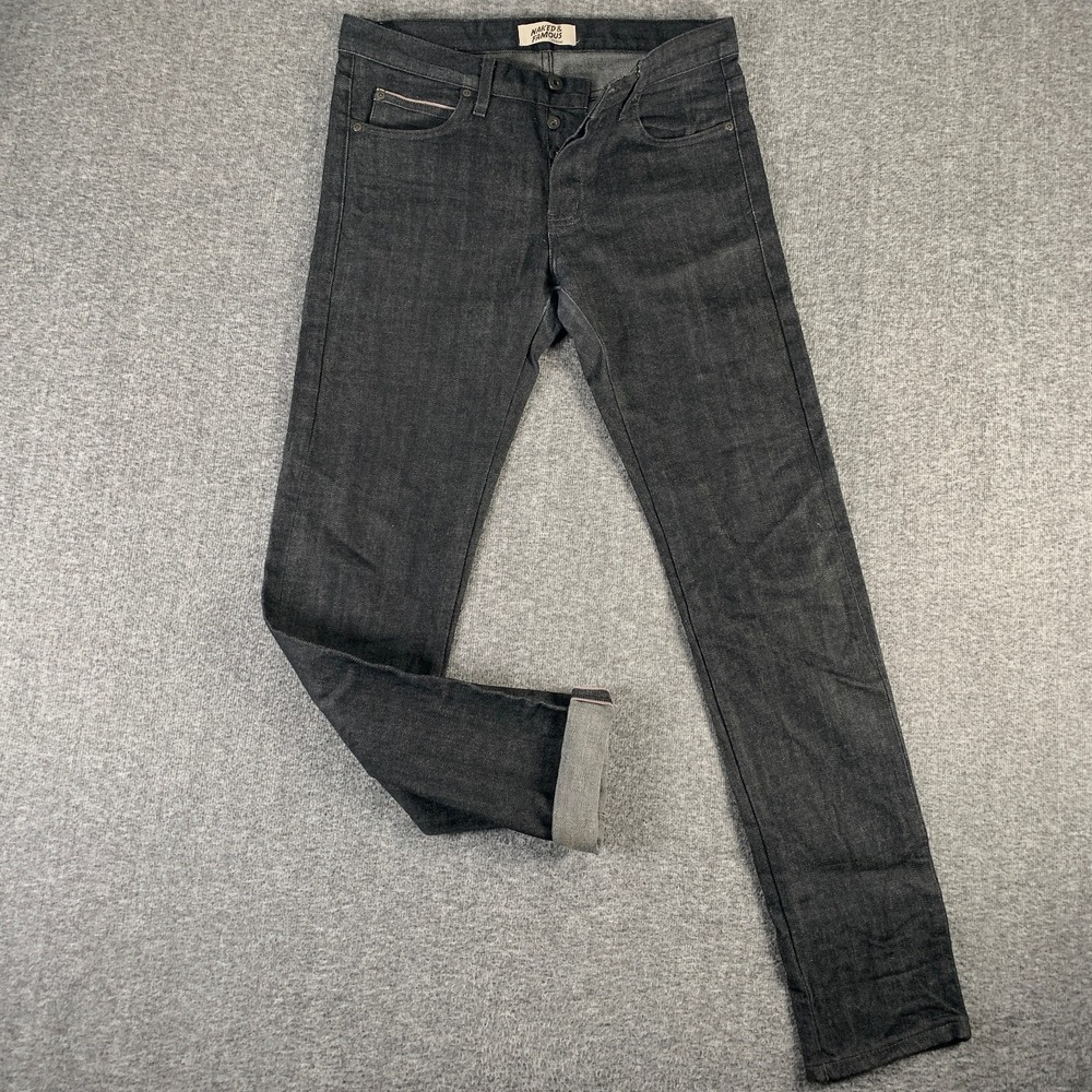 Naked & Famous Selvedge Jeans Men 33x33 Super Skinny Guy Stretch Black